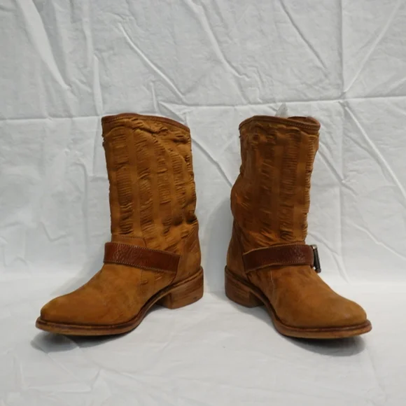 NYLO Distressed Tan Suede Mid-calf Moto Boot - made in Italy, size 38